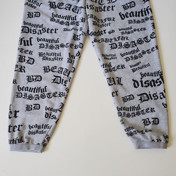 Beautiful Disaster Identity Sweatpants Heather Gray Logo Graphic Fleece Lined - Picture 5 of 16